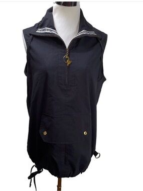 Vintage Baby Phat Cat Logo Half Zip Black Sleeveless Jacket Vest Size M Pocket